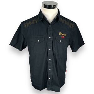 Huckberry Coors Black Short-Sleeve Western Shirt with Gold Embroidery